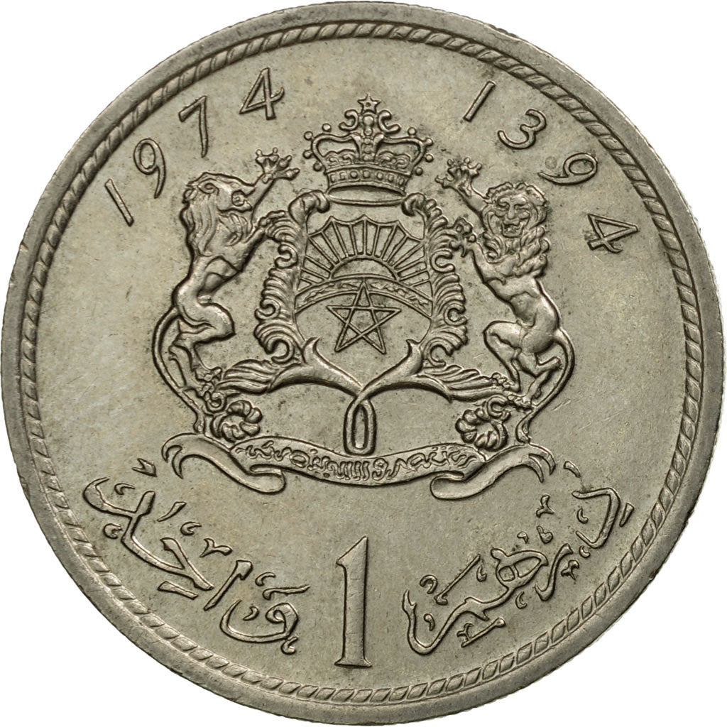 Coin, Morocco, al-Hassan II, Dirham, 1974/AH1394, Paris, VF(30-35)