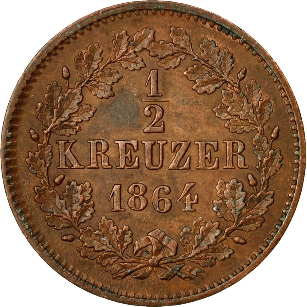 Münze, Deutsch Staaten, BADEN, Friedrich I, 1/2 Kreuzer, 1864, SS, Kupfer