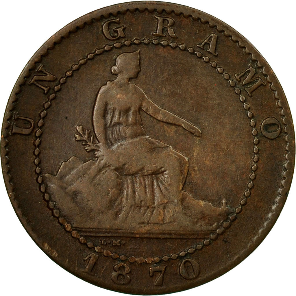 Coin, Spain, Provisional Government, Centimo, 1870, Madrid, EF(40-45), Copper