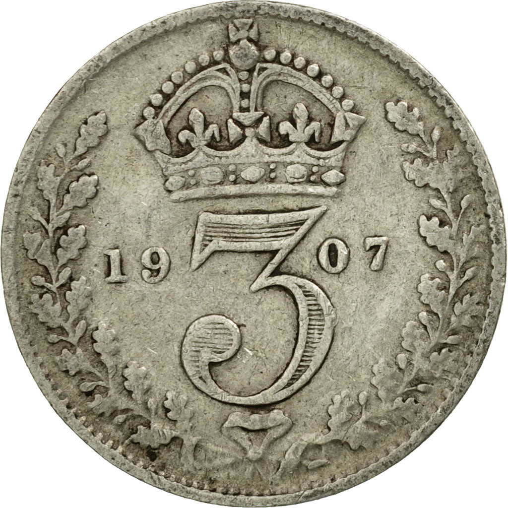 Coin, Great Britain, Edward VII, 3 Pence, 1907, VF(30-35), Silver, KM:797.2