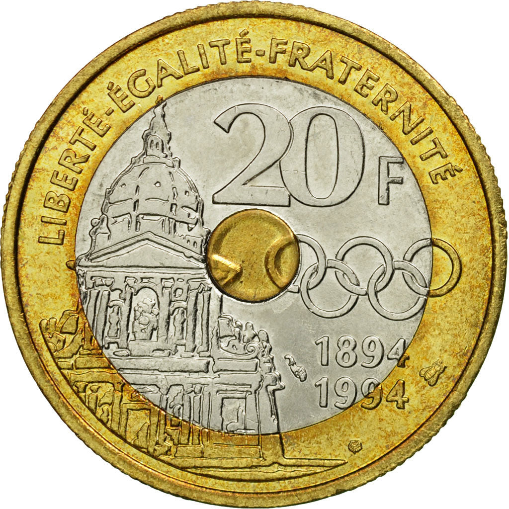Monnaie, France, Pierre de Coubertin, 20 Francs, 1994, Paris, SUP, Tri-Metallic
