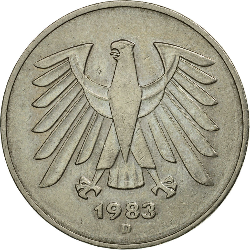 Coin, GERMANY - FEDERAL REPUBLIC, 5 Mark, 1983, Munich, EF(40-45), Copper-Nickel