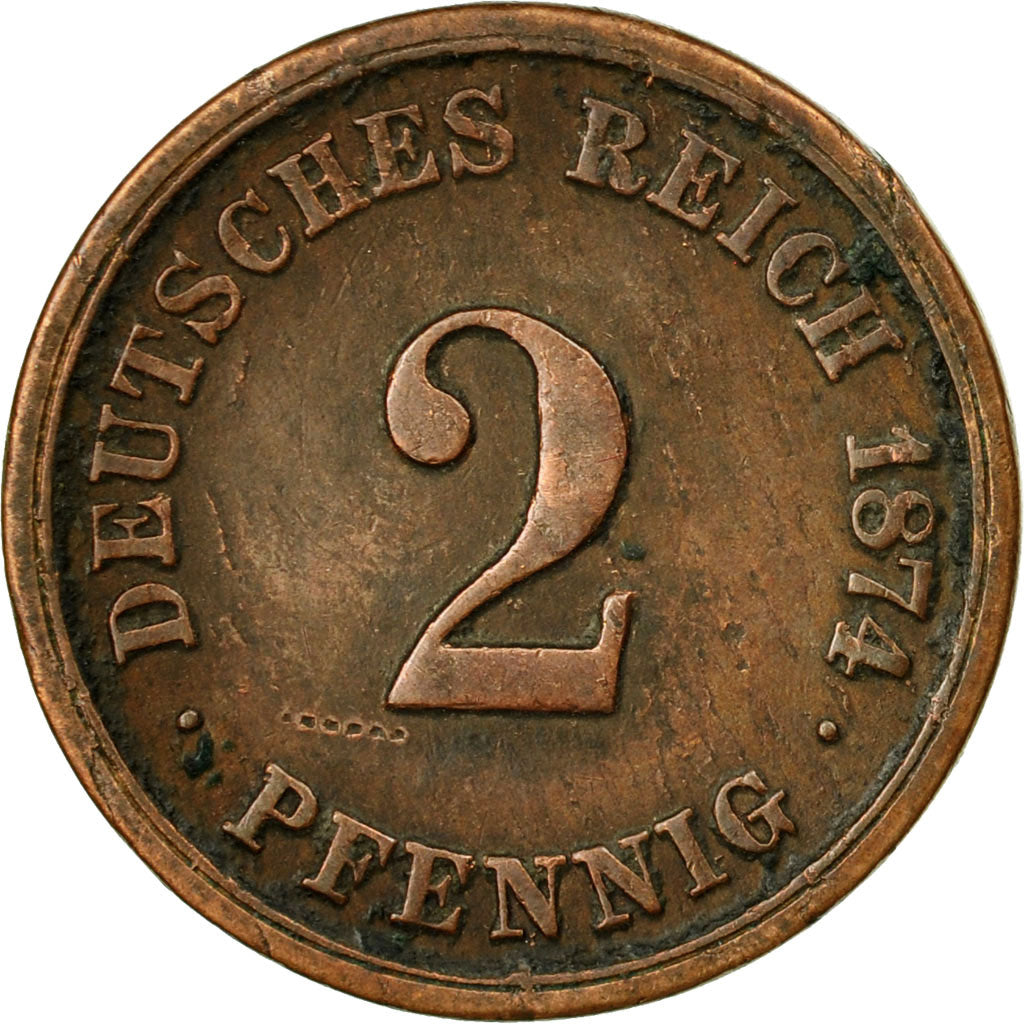 Moneta, NIEMCY - IMPERIUM, Wilhelm I, 2 Pfennig, 1874, Karlsruhe, EF(40-45)
