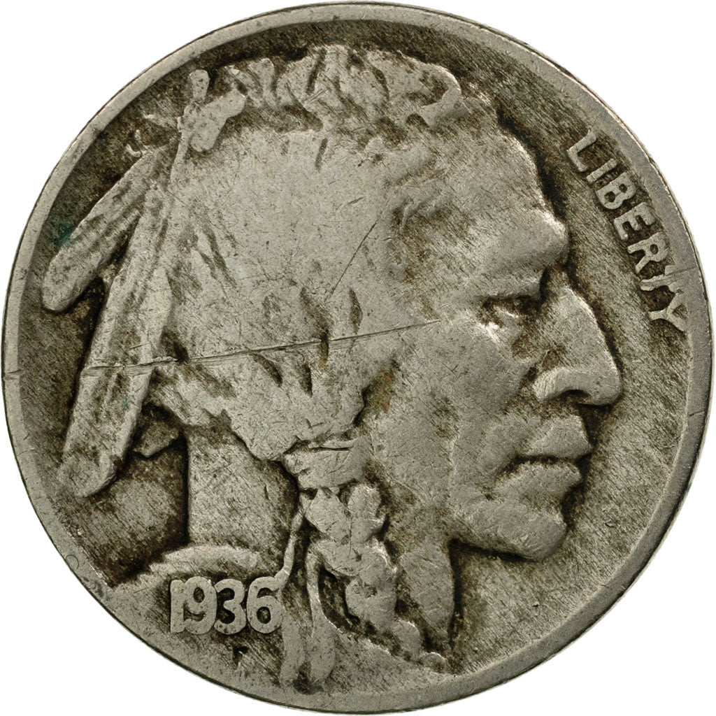 Coin, United States, Buffalo Nickel, 5 Cents, 1936, U.S. Mint, Philadelphia