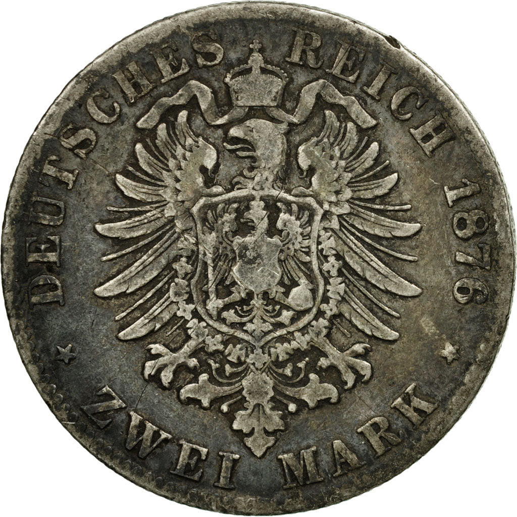 Coin, German States, WURTTEMBERG, Karl I, 2 Mark, 1876, Freudenstadt, VF(20-25)