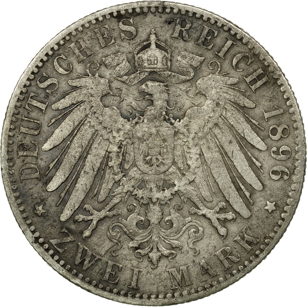 Coin, German States, PRUSSIA, Wilhelm II, 2 Mark, 1896, Berlin, VF(30-35)