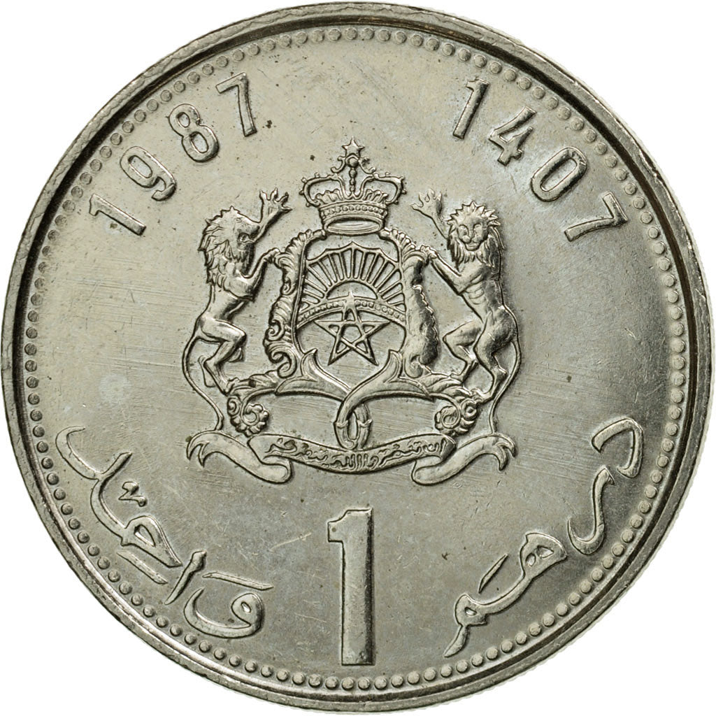 Coin, Morocco, al-Hassan II, Dirham, 1987/AH1407, Paris, AU(55-58)