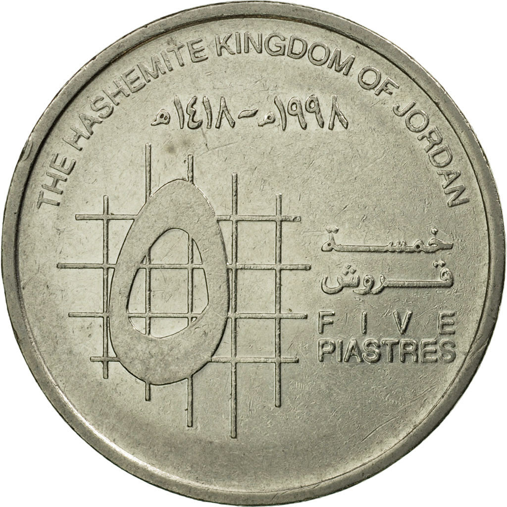 Monnaie, Jordan, Hussein, 5 Piastres, 1998/AH1418, TTB, Nickel plated steel