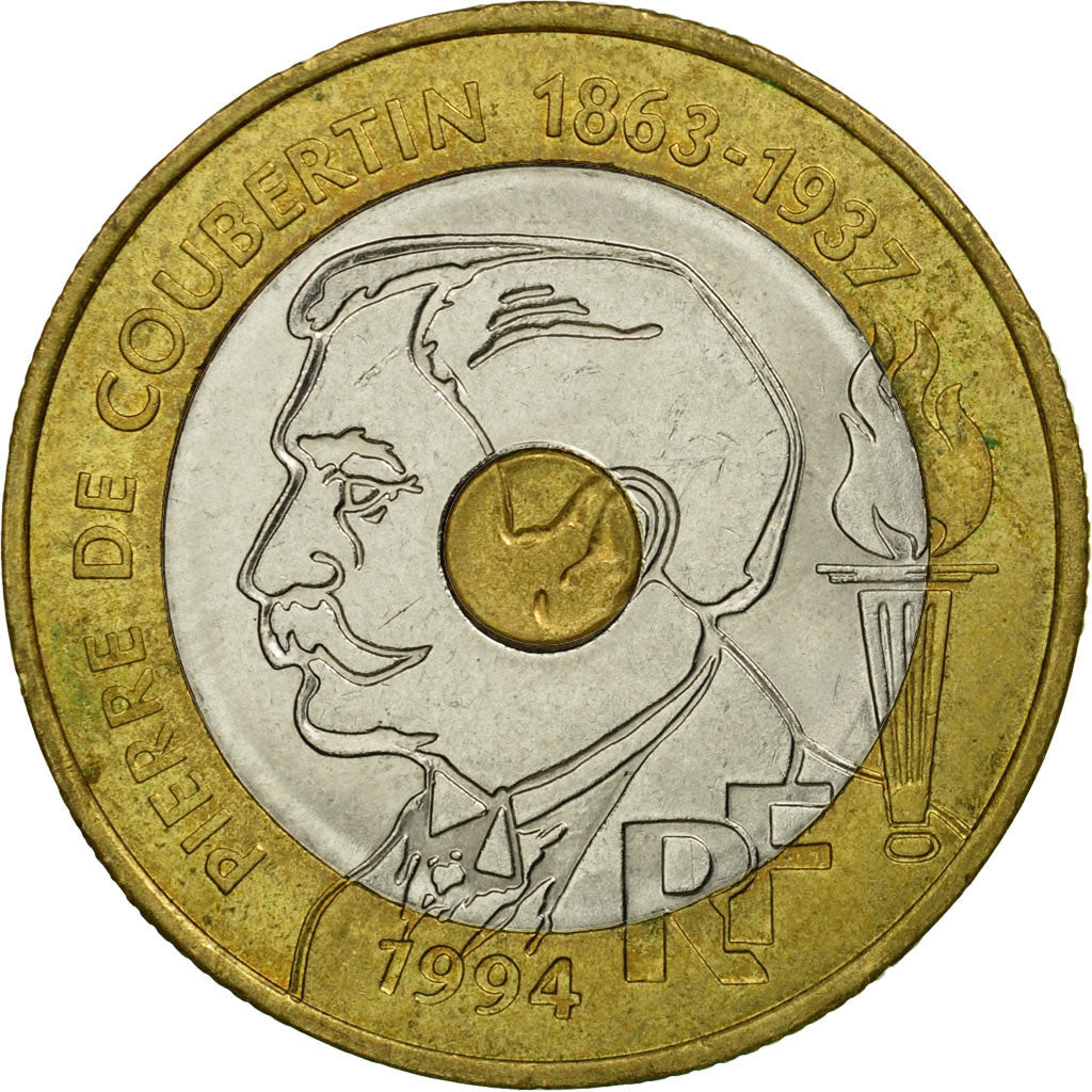 Coin, France, Pierre de Coubertin, 20 Francs, 1994, Paris, VF(30-35)