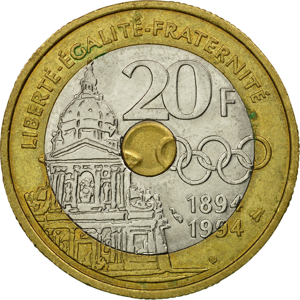 Coin, France, Pierre de Coubertin, 20 Francs, 1994, Paris, VF(30-35)