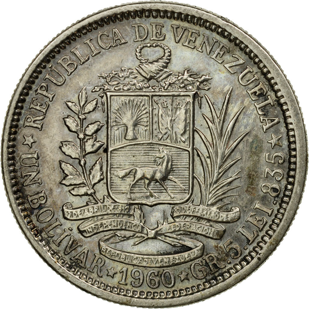 Coin, Venezuela, Bolivar, 1960, EF(40-45), Silver, KM:37a