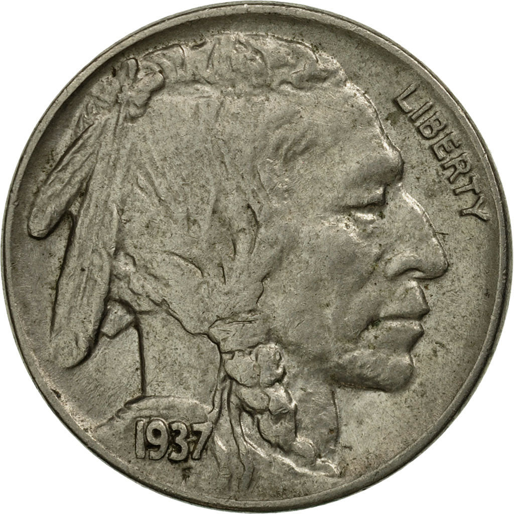 Coin, United States, Buffalo Nickel, 5 Cents, 1937, U.S. Mint, Philadelphia
