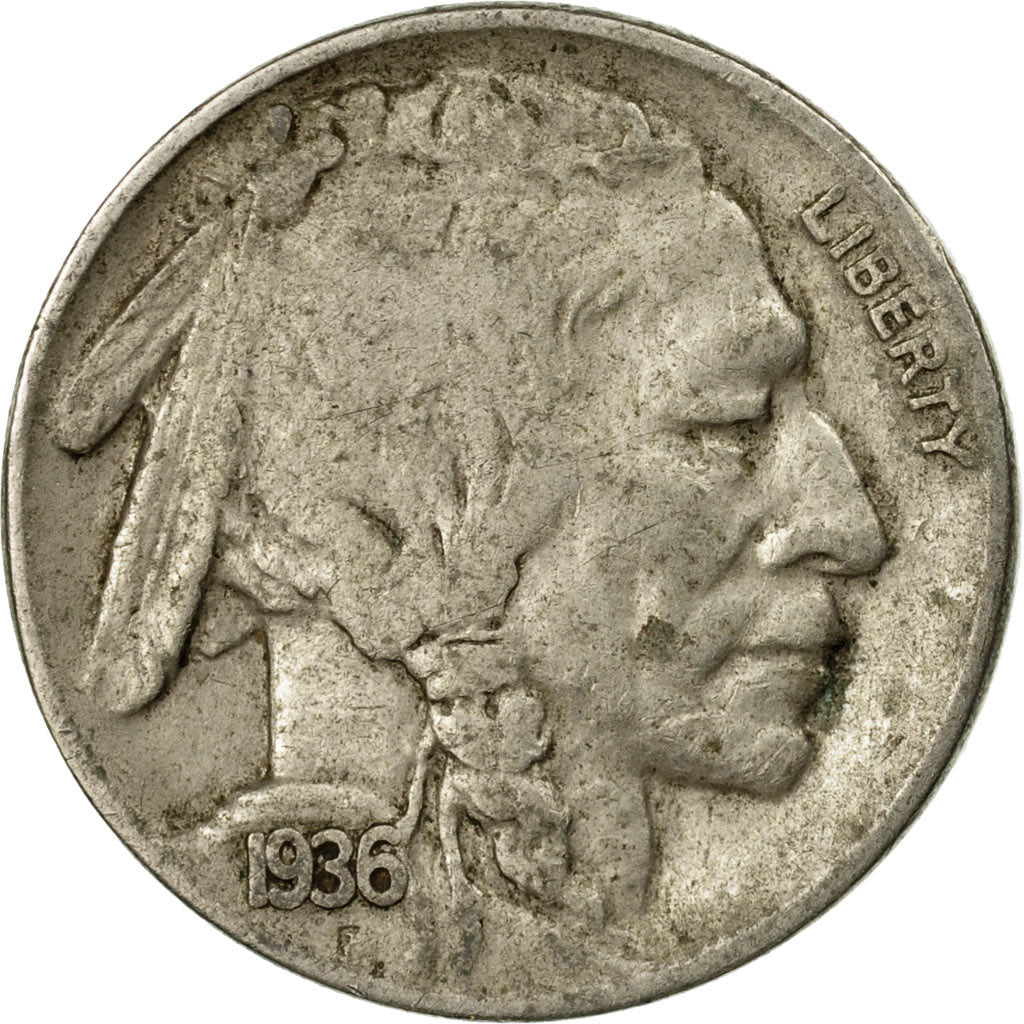 Coin, United States, Buffalo Nickel, 5 Cents, 1936, U.S. Mint, Philadelphia