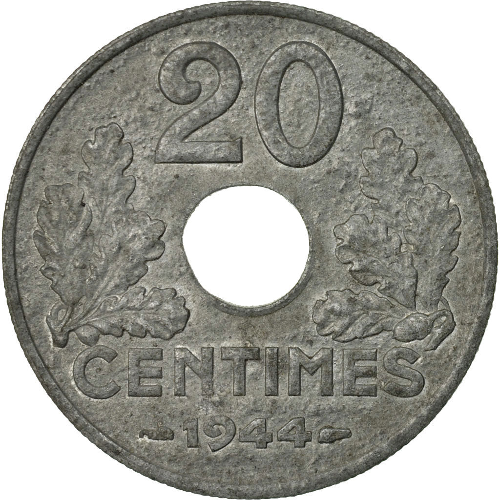 Coin, France, État français, 20 Centimes, 1944, Paris, EF(40-45), Zinc