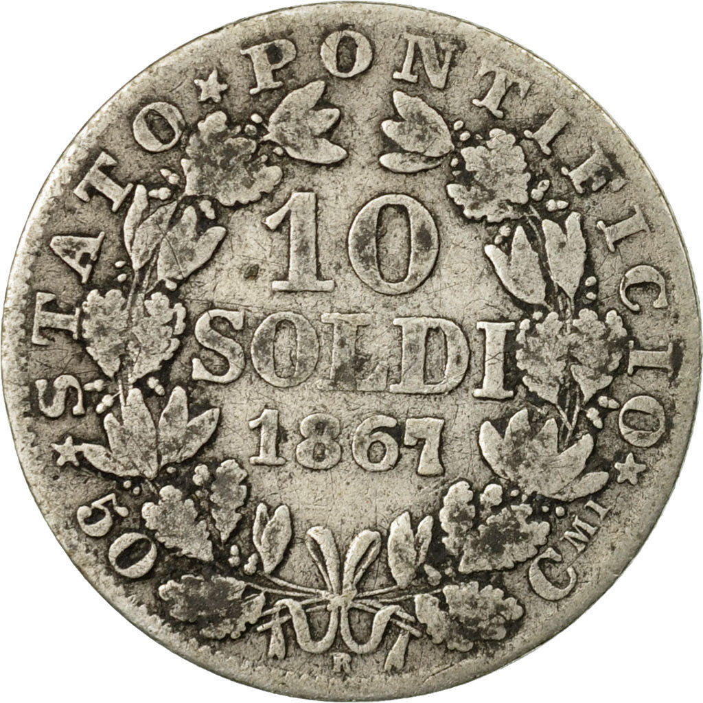 Coin, ITALIAN STATES, PAPAL STATES, Pius IX, 10 Soldi, 50 Centesimi, 1867