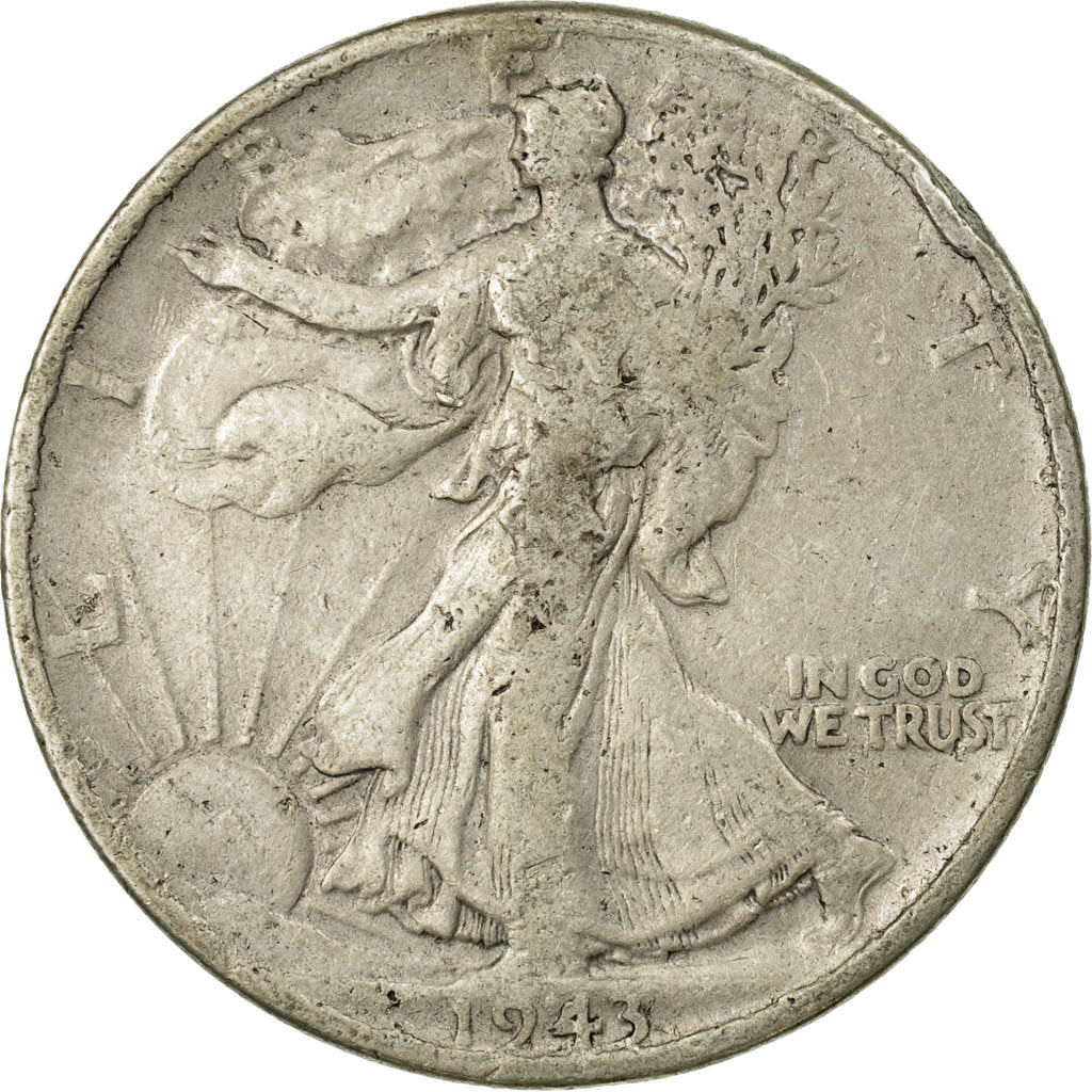 Coin, United States, Walking Liberty Half Dollar, Half Dollar, 1943, U.S. Mint