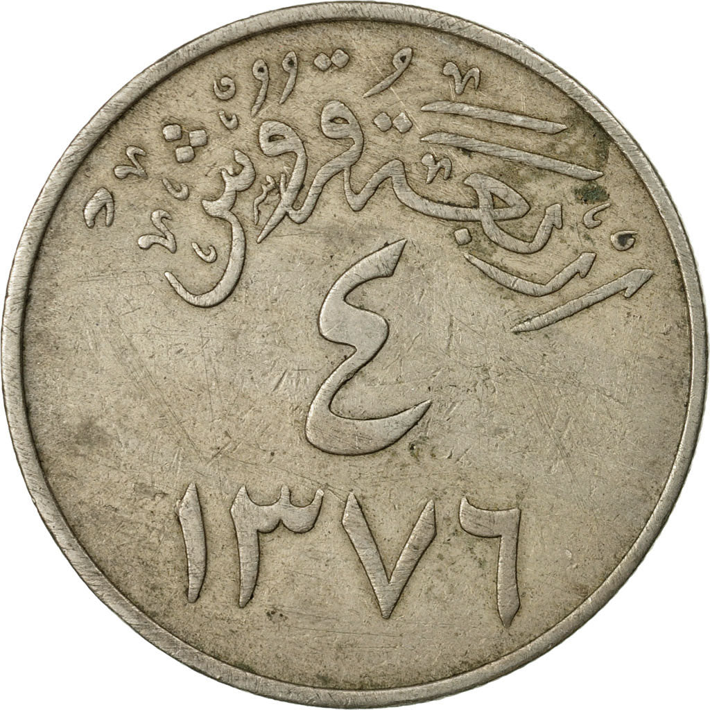 Coin, Saudi Arabia, UNITED KINGDOMS, 4 Ghirsh, 1956/AH1376, VF(30-35)