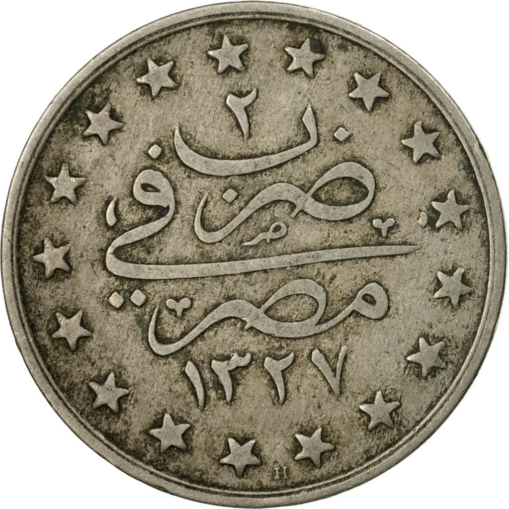 Coin, Egypt, Muhammad V, Qirsh, 1910/AH1327, Misr, EF(40-45), Copper-nickel