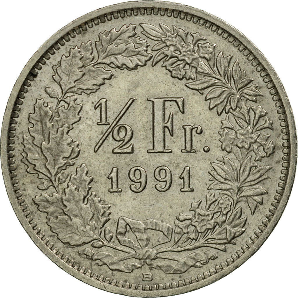 Moneda, Suiza, 1/2 Franc, 1991, Bern, MBC, Cobre - níquel, KM:23a.3