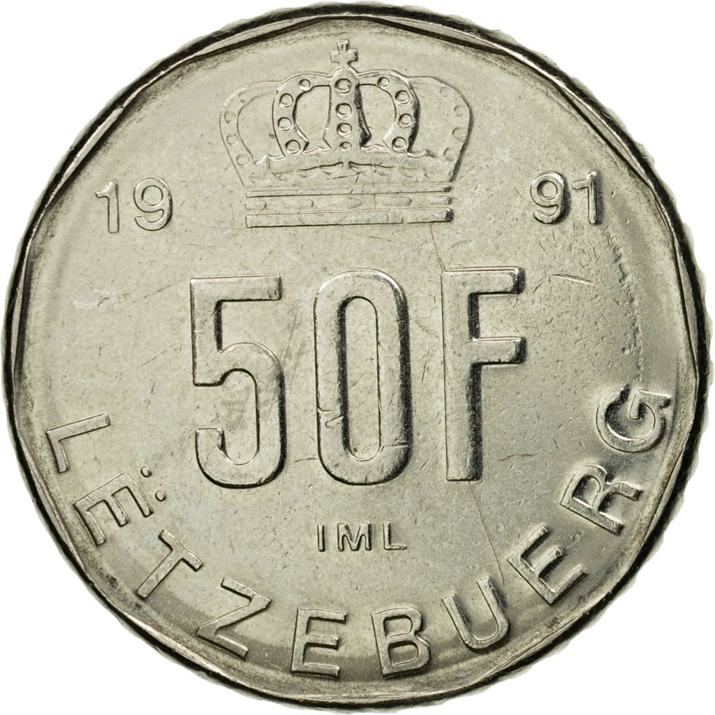 Coin, Luxembourg, Jean, 50 Francs, 1991, AU(55-58), Nickel, KM:66