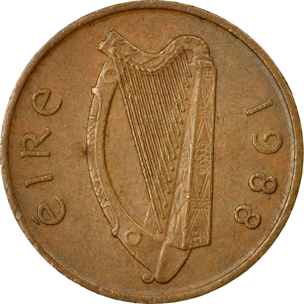 Moneta, REPUBLIKA IRLANDII, Penny, 1988, VF(30-35), Miedź platerowana stalą