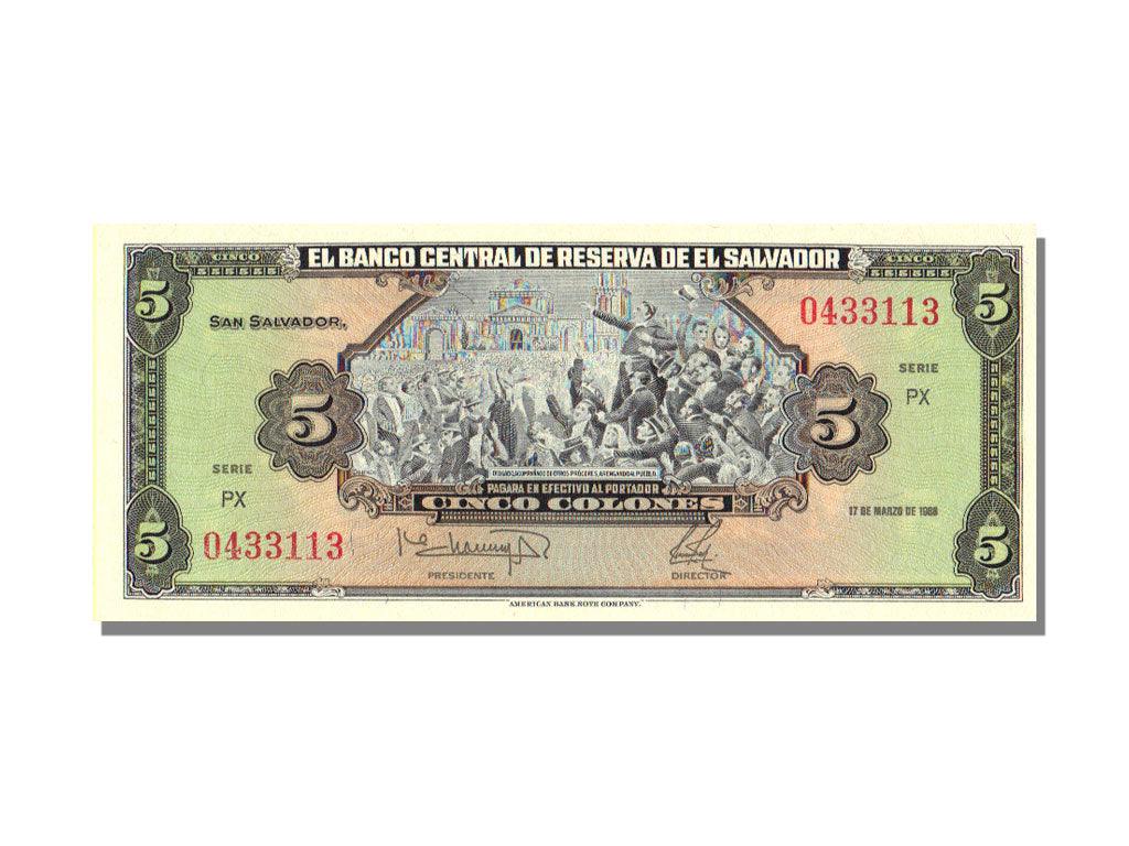 El Salvador, 5 Colones, 1988, 1988-03-17, UNC(65-70)