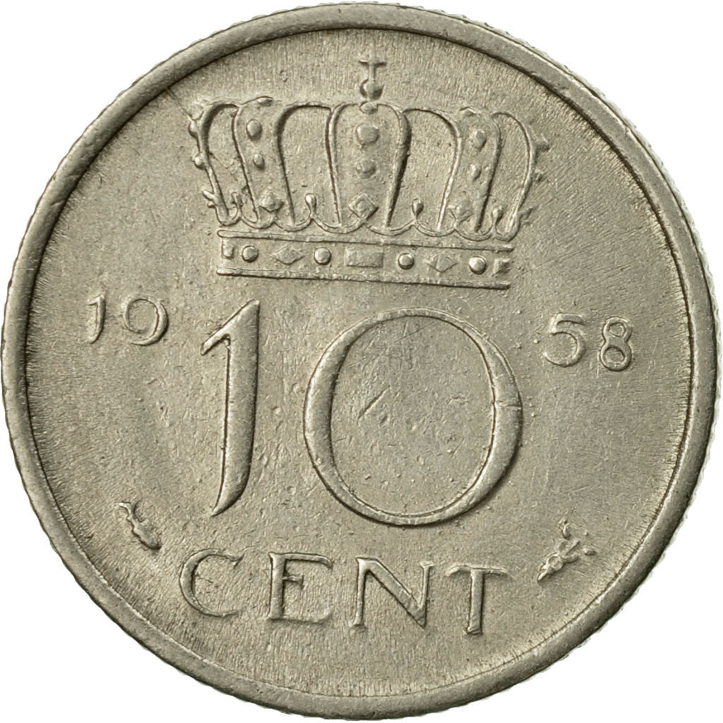 Munten, Nederland, Juliana, 10 Cents, 1958, FR+, Nickel, KM:182
