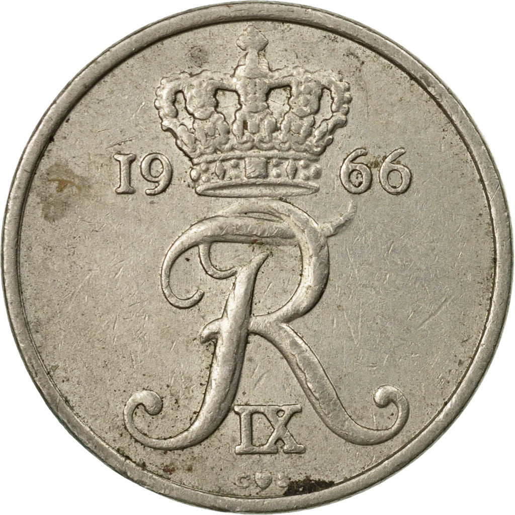 Coin, Denmark, Frederik IX, 10 Öre, 1966, Copenhagen, VF(30-35), Copper-nickel