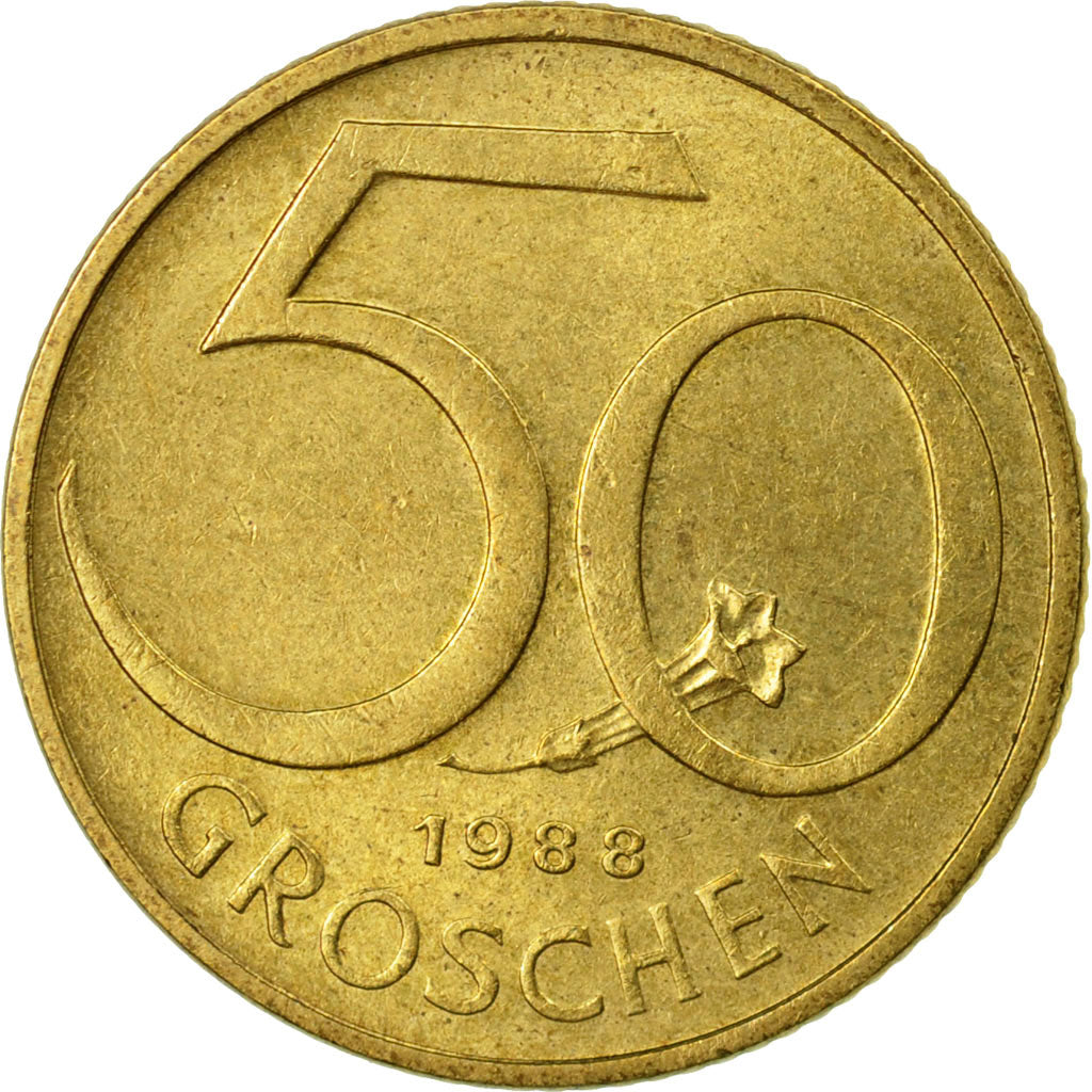 Coin, Austria, 50 Groschen, 1988, AU(55-58), Aluminum-Bronze, KM:2885