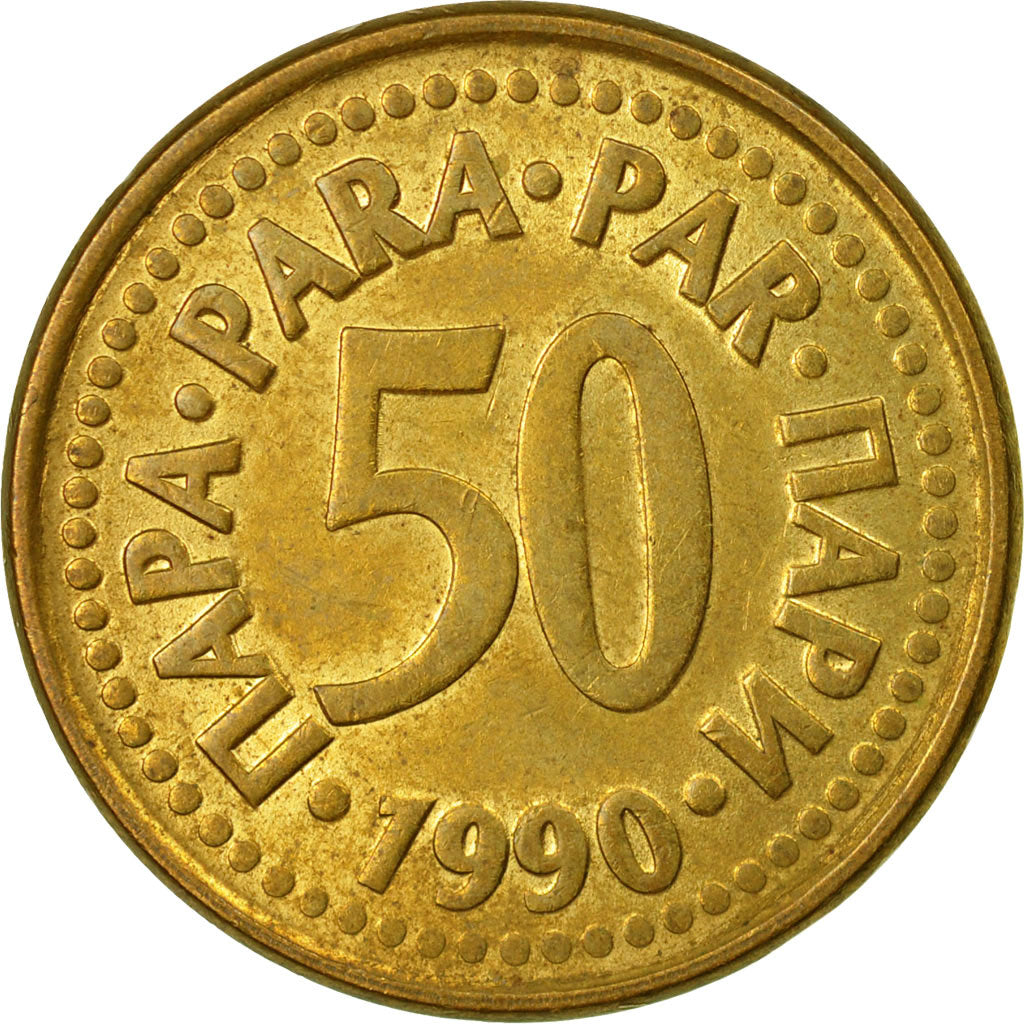 Coin, Yugoslavia, 50 Para, 1990, AU(55-58), Brass, KM:141