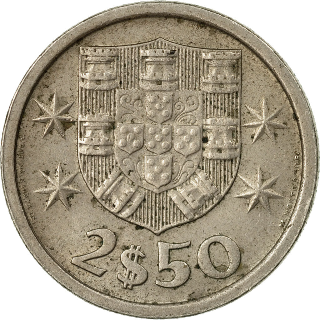 Coin, Portugal, 2-1/2 Escudos, 1975, VF(30-35), Copper-nickel, KM:590