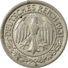 Coin, GERMANY, WEIMAR REPUBLIC, 50 Reichspfennig, 1931, Stuttgart, EF(40-45)
