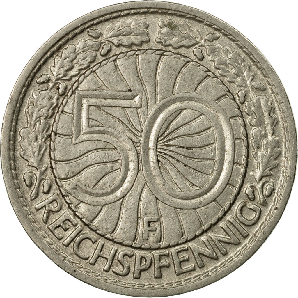 Coin, GERMANY, WEIMAR REPUBLIC, 50 Reichspfennig, 1931, Stuttgart, EF(40-45)