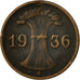 Coin, GERMANY, WEIMAR REPUBLIC, Reichspfennig, 1936, Berlin, VF(30-35), Bronze