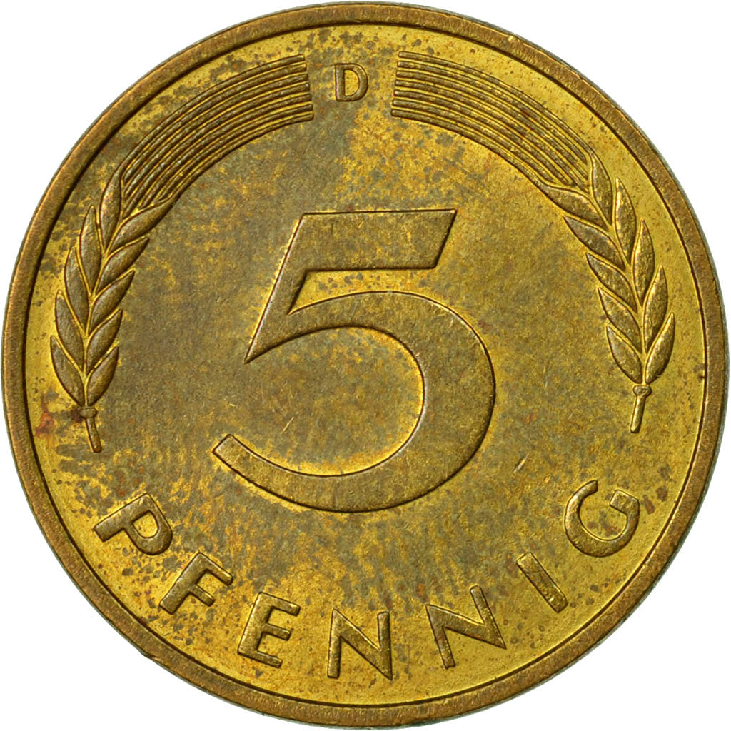 Moneta, Niemcy - RFN, 5 Pfennig, 1980, Munich, EF(40-45), Mosiądz powlekany