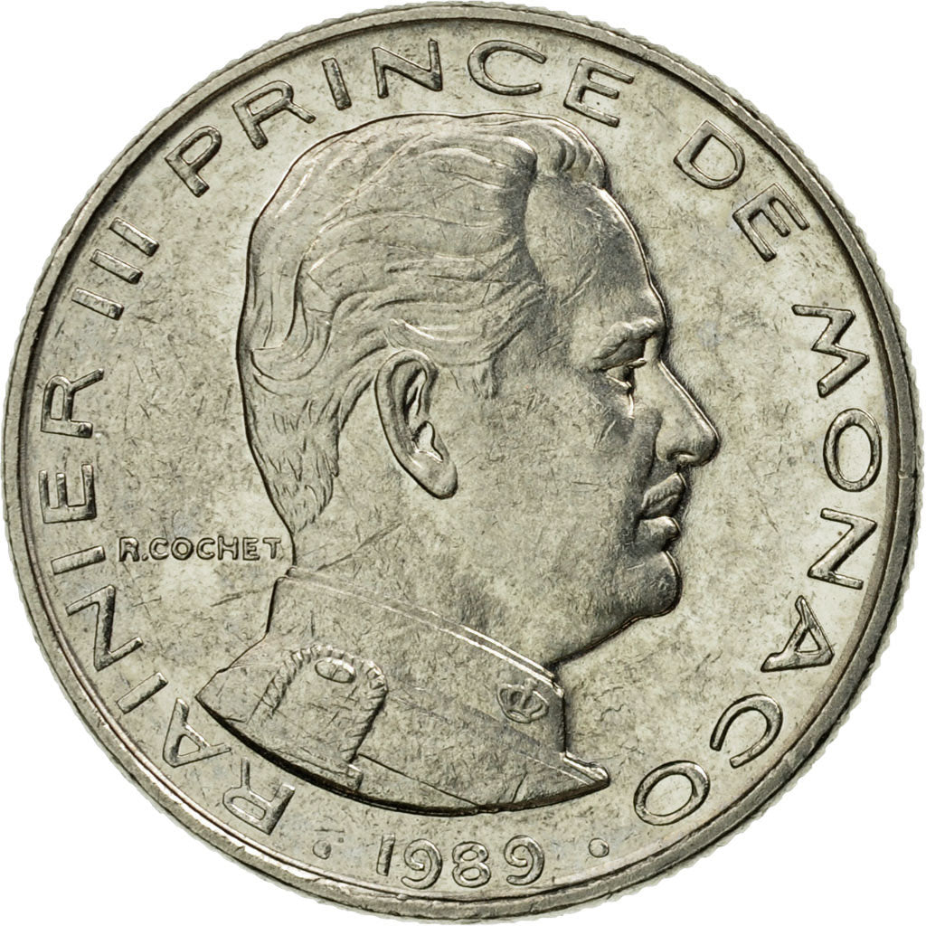 Coin, Monaco, Rainier III, 1/2 Franc, 1989, AU(55-58), Nickel, KM:145