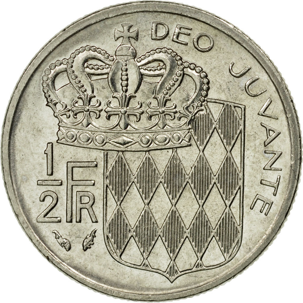 Coin, Monaco, Rainier III, 1/2 Franc, 1989, AU(55-58), Nickel, KM:145