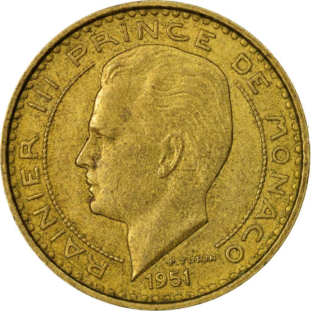 Coin, Monaco, Rainier III, 10 Francs, 1951, VF(30-35), Aluminum-Bronze, KM:130