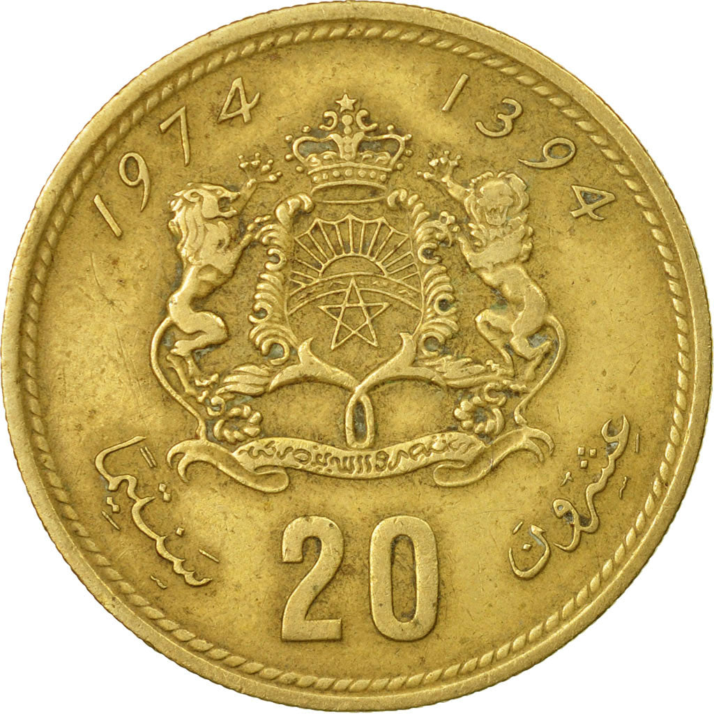 Münze, Marokko, al-Hassan II, 20 Santimat, 1974/AH1394, Paris, SS
