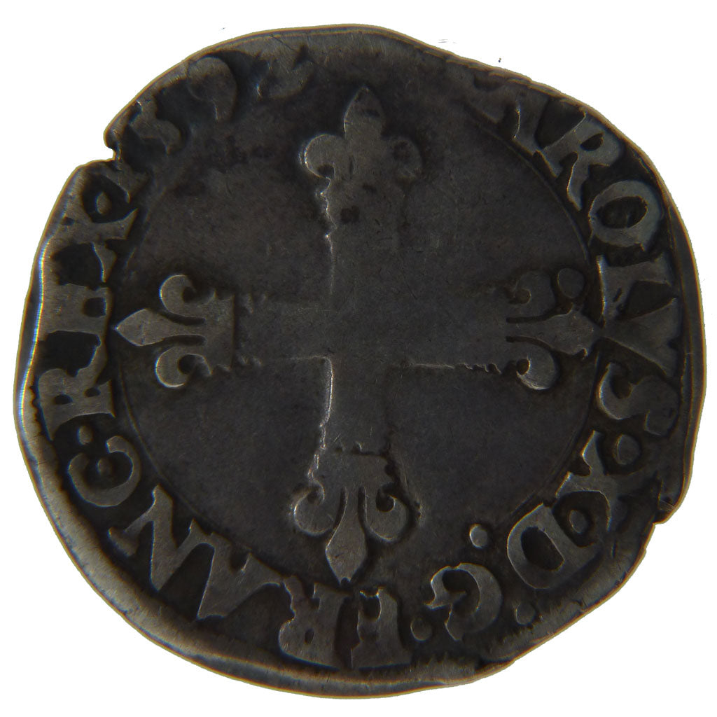 FRANCE, ¼ Ecu, 1593, Nantes, VF(30-35), Silver, Duplessy #1177, 9.50