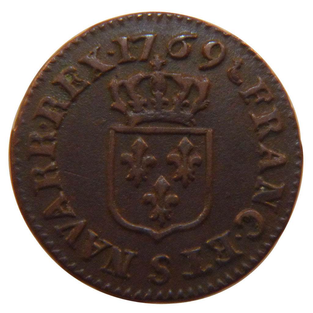 FRANCE, Liard à la vieille tête, Liard, 1769, Reims, KM #543.9, AU(50-53), Coppe