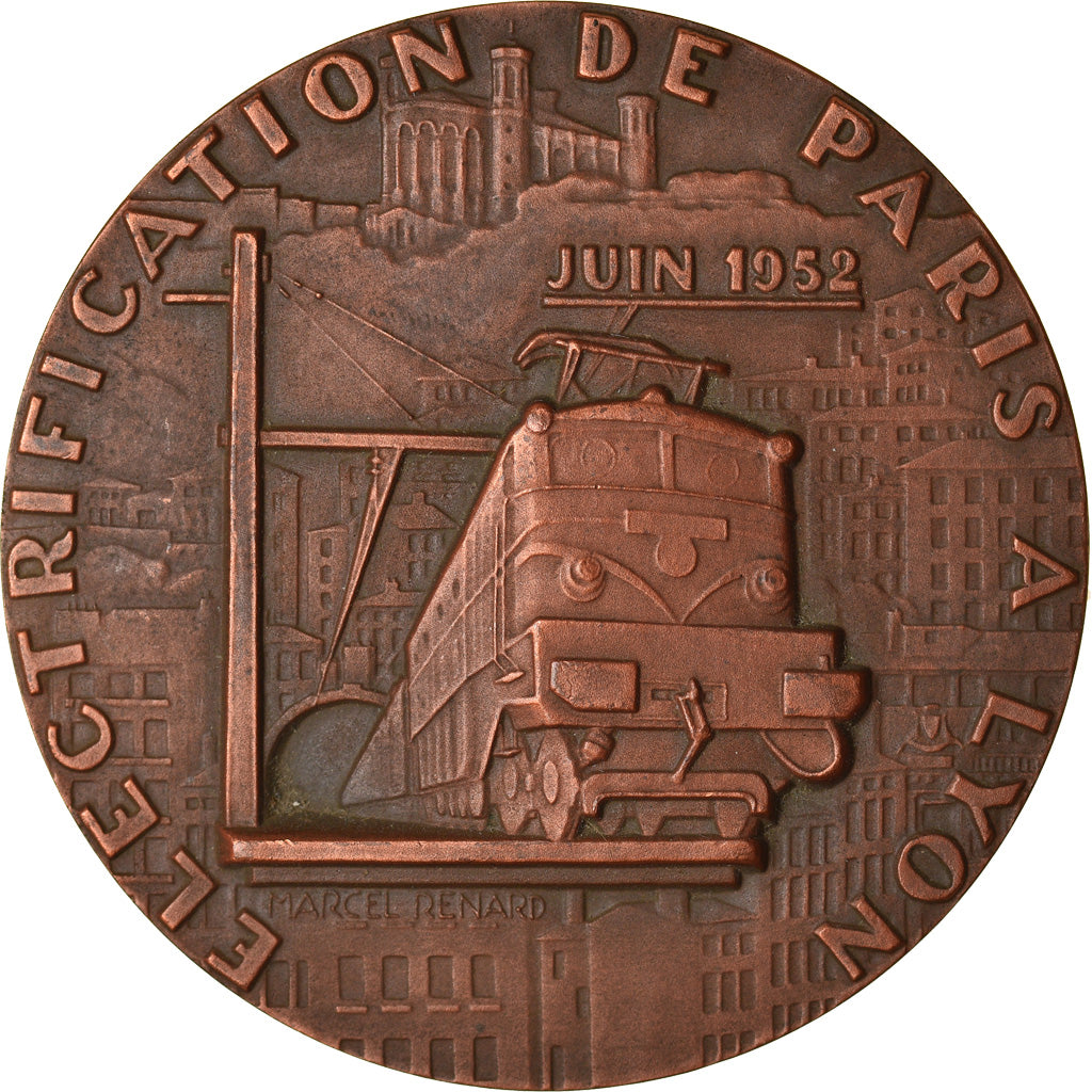 France, Medal, S.N.C.F, Electrification Paris-Lyon, Railway, 1952, Marcel