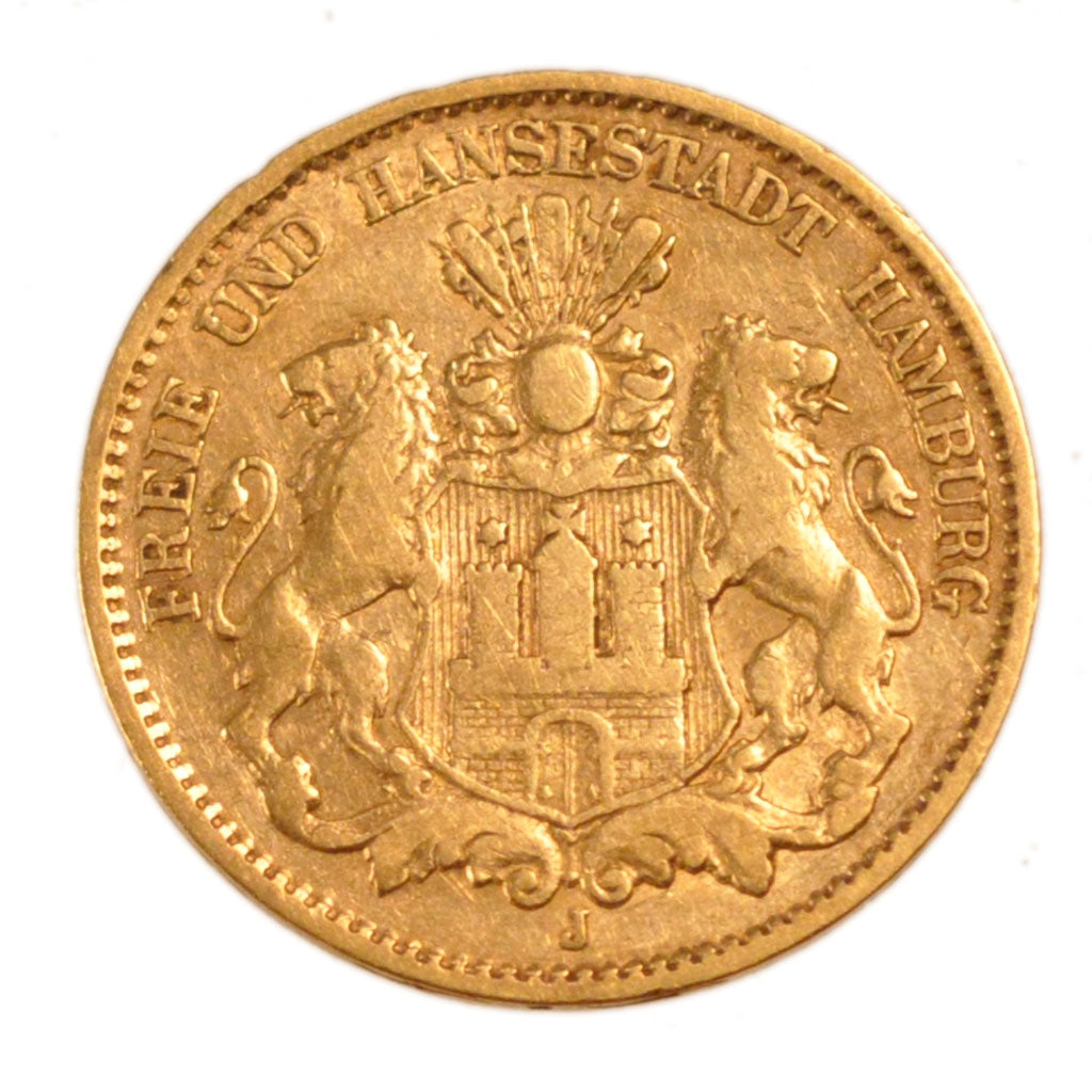 Germany, 10 Mark, 1875, Hambourg, KM #288, EF(40-45), Gold, 3.90