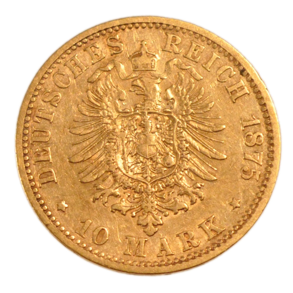 Germany, 10 Mark, 1875, Hambourg, KM #288, EF(40-45), Gold, 3.90