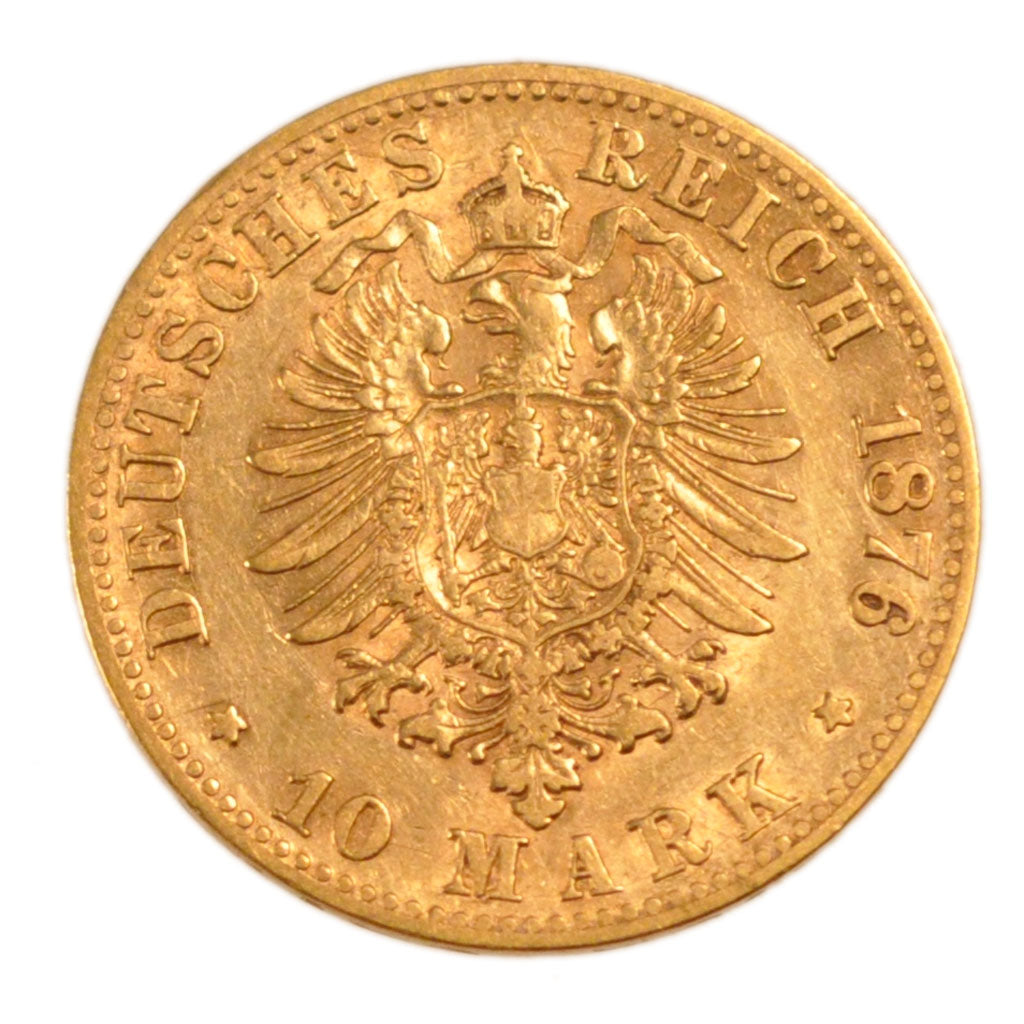 GERMAN STATES, 10 Mark, 1876, Freudenstadt, KM #624, EF(40-45), Gold, 3.90