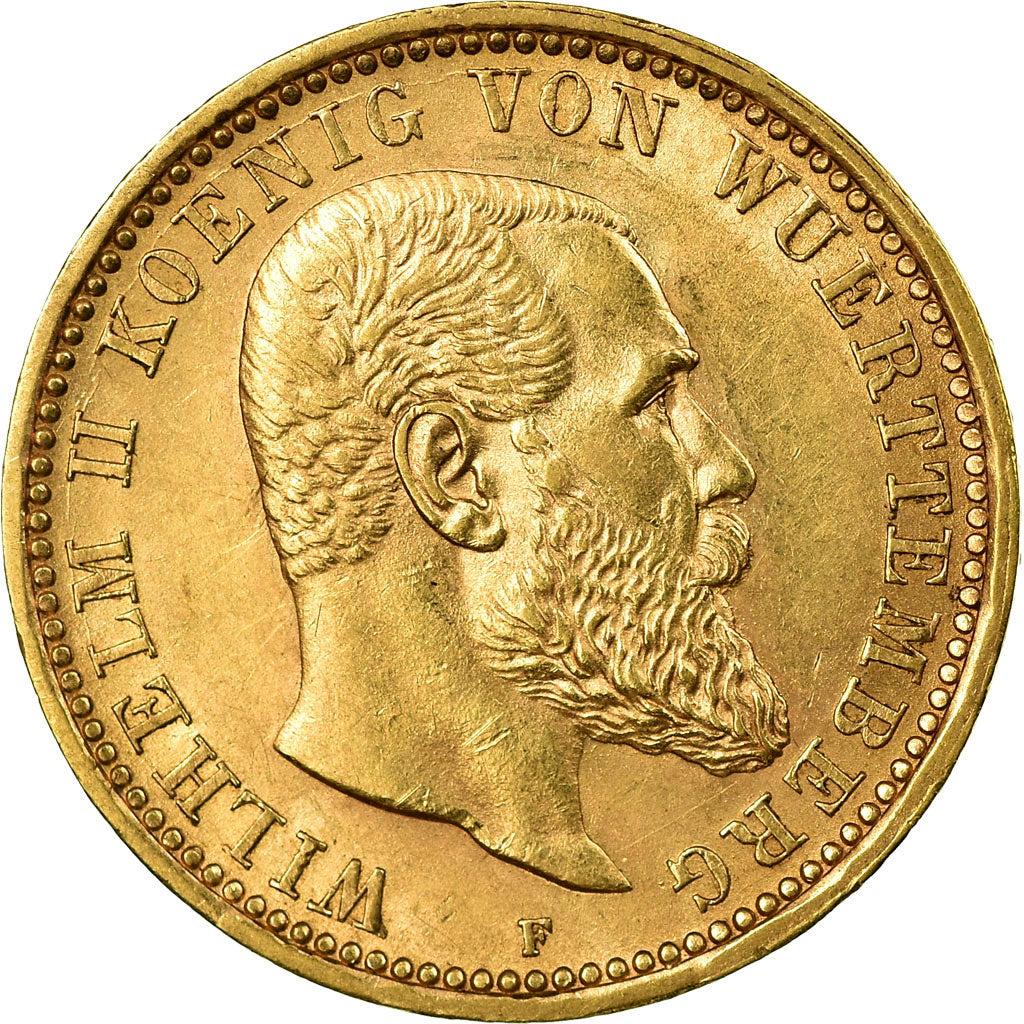 Coin, German States, WURTTEMBERG, Wilhelm II, 10 Mark, 1907, Freudenstadt