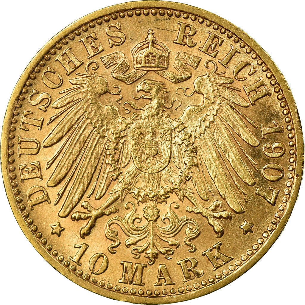 Coin, German States, WURTTEMBERG, Wilhelm II, 10 Mark, 1907, Freudenstadt