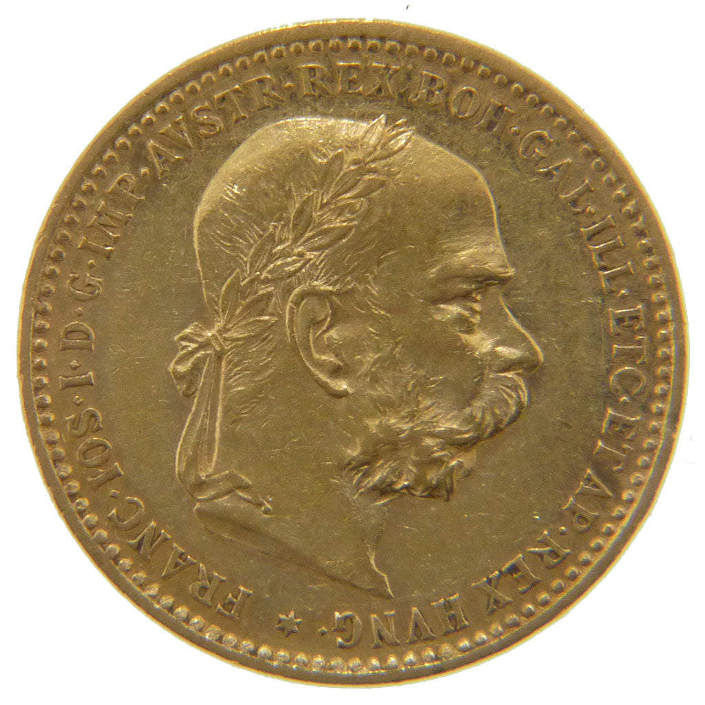 Austria, 10 Couronnes, 1897, KM #2805, AU(55-58), Gold, 19, 3.40