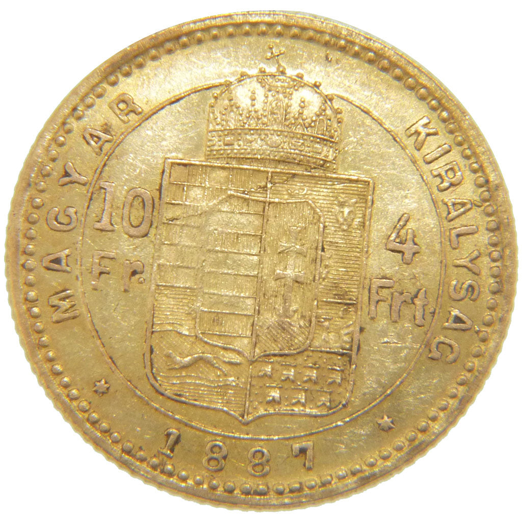 Hungary, 10 Francs, 1887, KM #466, AU(55-58), Gold, 3.20