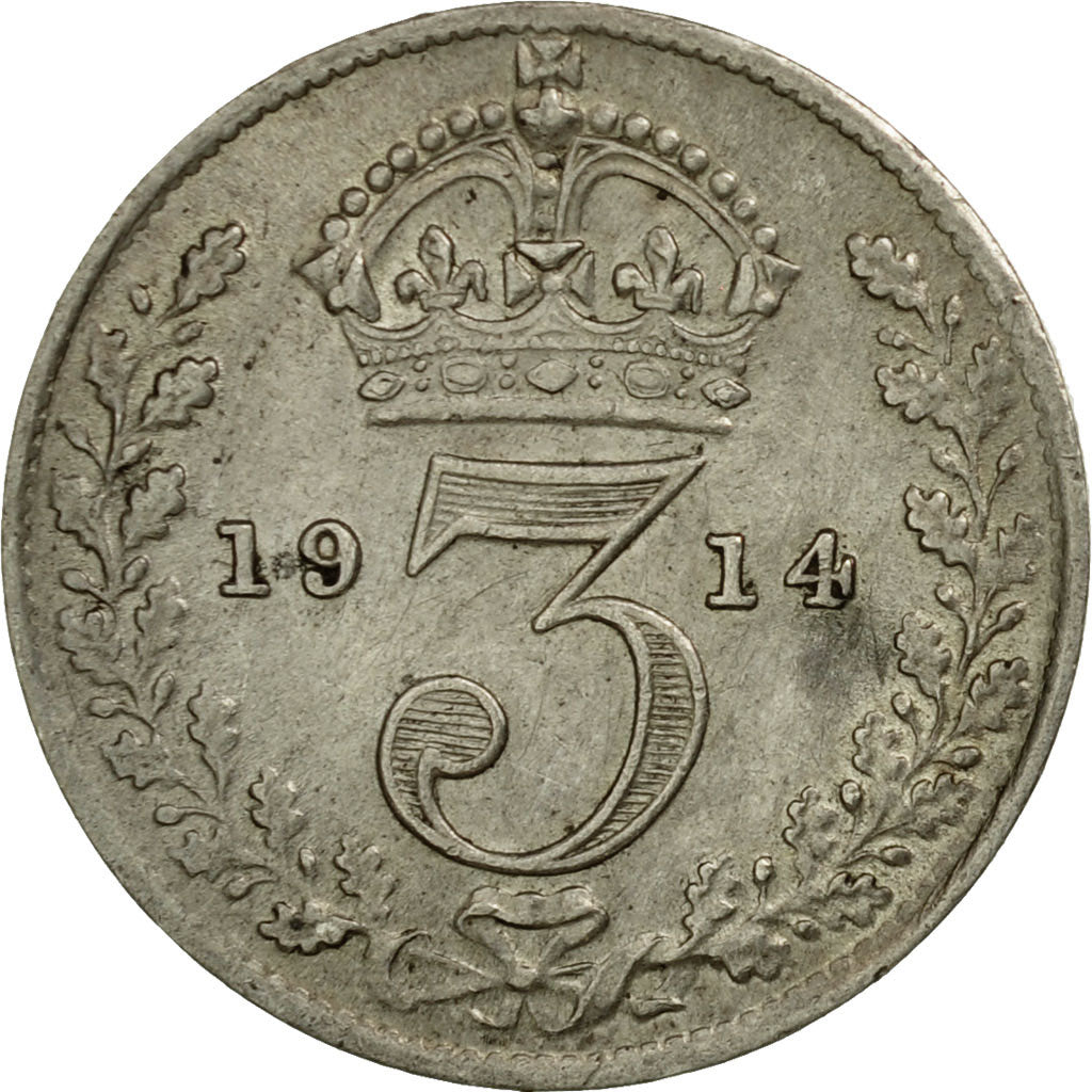 Coin, Great Britain, George V, 3 Pence, 1914, AU(55-58), Silver, KM:813